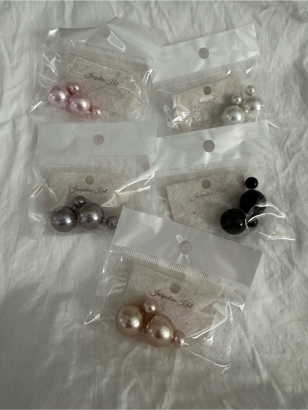 Double Pearl Stud Earrings - Pink, Silver, Black, White, Creamy, New JK